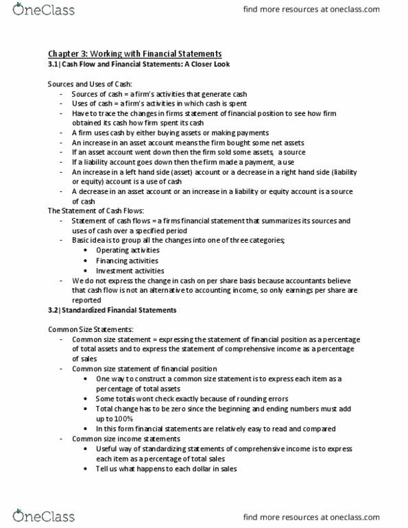 Management and Organizational Studies 2310A/B Chapter Notes - Chapter 3: Cash Flow, Financial Statement, Current Asset thumbnail