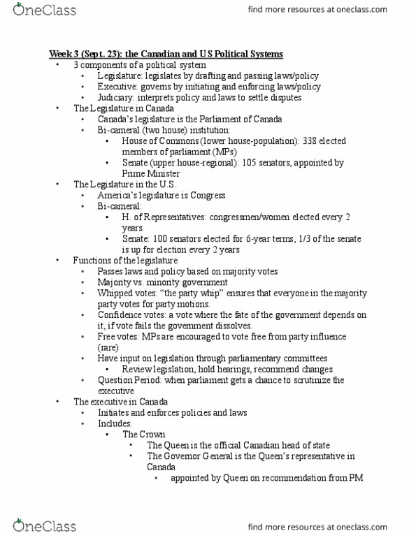 Political Science 2211E Lecture Notes - Lecture 3: Pmos Logic, Speech From The Throne, Section 33 Of The Canadian Charter Of Rights And Freedoms thumbnail