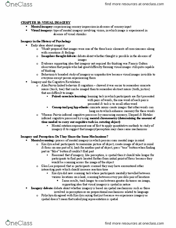 PSYC 221 Chapter Notes - Chapter 10: Mental Chronometry, Mental Rotation, Underlying Representation thumbnail