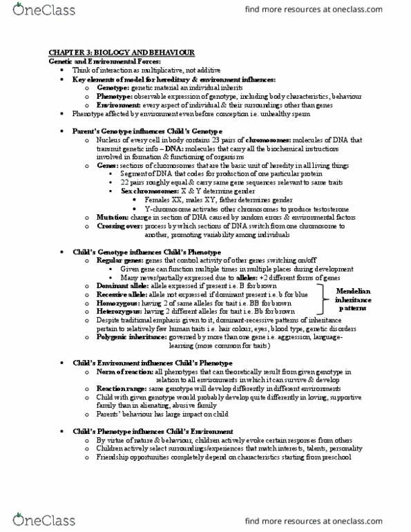 PSYC 251 Chapter Notes - Chapter 3: Quantitative Trait Locus, Allosome, Phenotype thumbnail