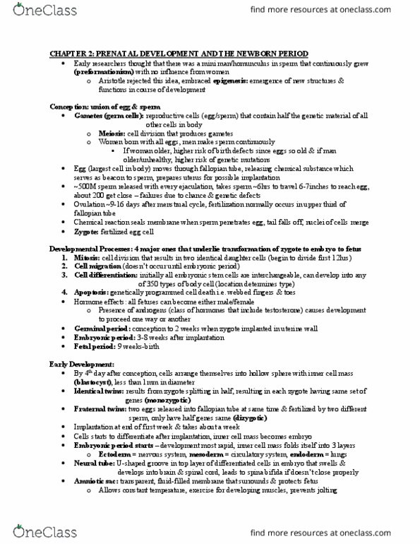 PSYC 251 Chapter Notes - Chapter 2: Prenatal Development, Embryonic Stem Cell, Spina Bifida thumbnail