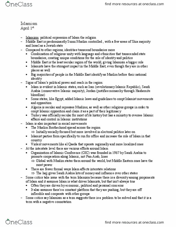 POLS 157 Lecture Notes - Lecture 20: Al-Qaeda, International Relations, Hajj thumbnail