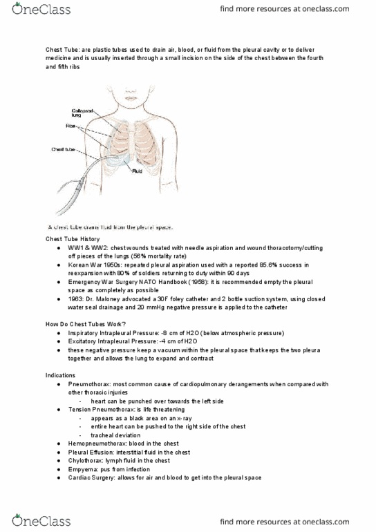 NURS 225 Lecture Notes - Lecture 10: Chest Tube, Foley Catheter, Pneumothorax thumbnail