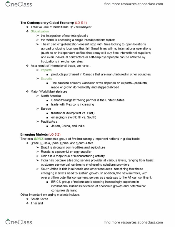 COMM 100 Lecture Notes - Foreign Direct Investment, Comparative Advantage, Protectionism thumbnail