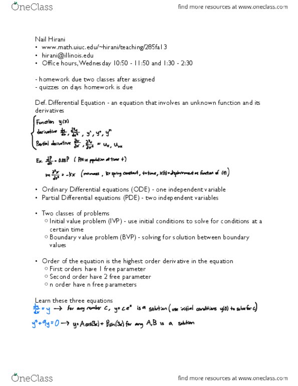 MATH 285 Lecture Notes - Religious Institute, Ordinary Differential Equation thumbnail