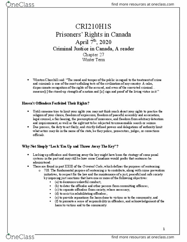 CRI210H1 Chapter Notes - Chapter 27: Arbitrary Arrest And Detention, Chapter 27, Due Process thumbnail