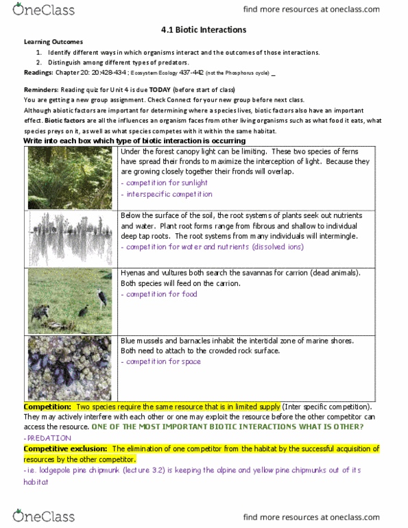 BIOL 111 Lecture Notes - Lecture 4: Pinus Contorta, Interspecific Competition, Intertidal Zone thumbnail