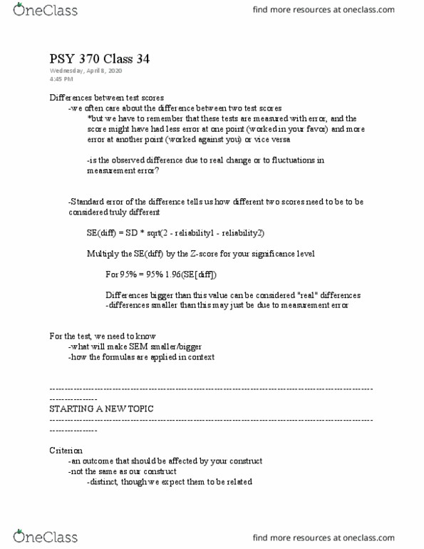 PSY 370 Lecture Notes - Lecture 34: Standard Error, Psy, Conscientiousness thumbnail