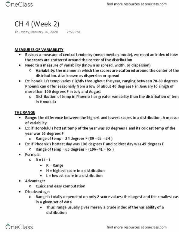 CRIM 320 Chapter Notes - Chapter 4: Central Tendency, Standard Deviation thumbnail