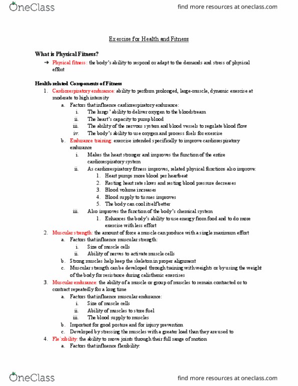 Health Sciences 1001A/B Chapter Notes - Chapter 6: Cardiorespiratory Fitness, Endurance Training, Physical Fitness thumbnail