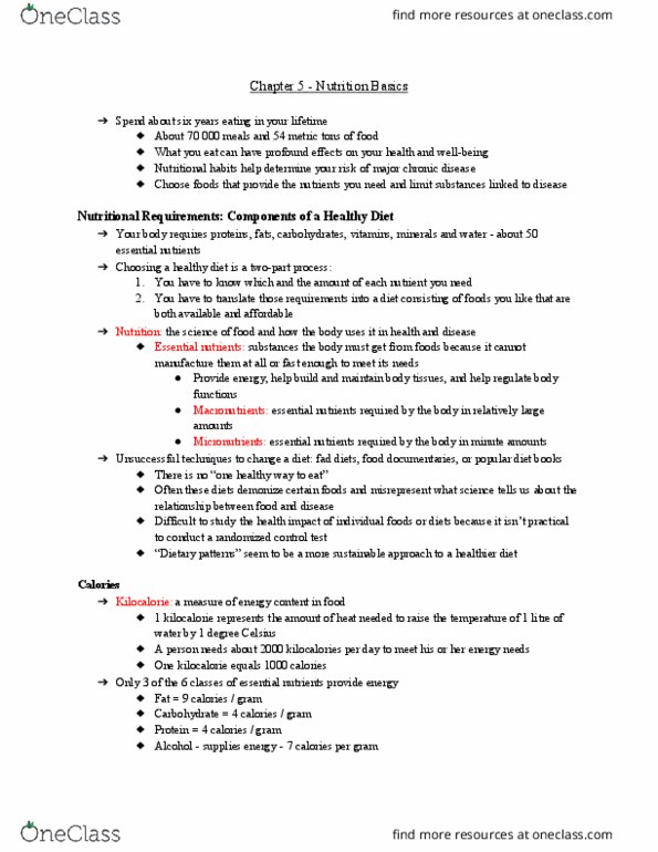 Health Sciences 1001A/B Chapter Notes - Chapter 5: Fad Diet, Nutrient, Underconsumption thumbnail