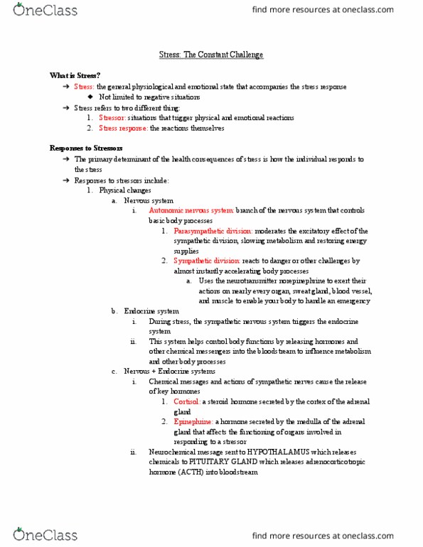 Health Sciences 1001A/B Chapter Notes - Chapter 3: Adrenal Gland, Autonomic Nervous System, Sweat Gland thumbnail