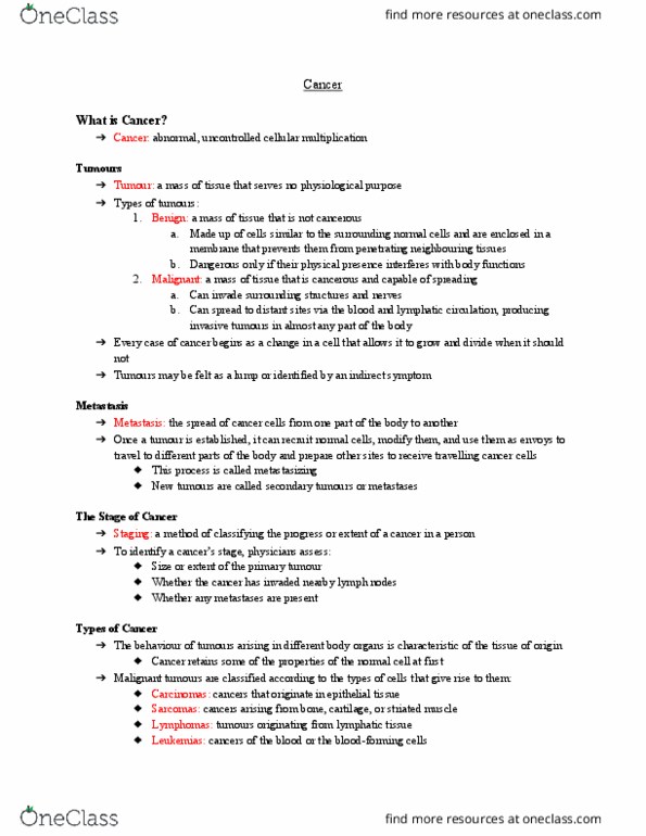 Health Sciences 1001A/B Chapter Notes - Chapter 8: Lymphatic System, Metastasis, Epithelium thumbnail