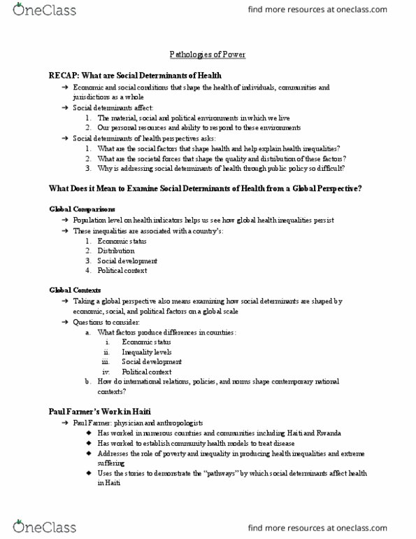 Health Sciences 1002A/B Chapter Notes - Chapter 1: Global Health, Social Change, Social Forces thumbnail