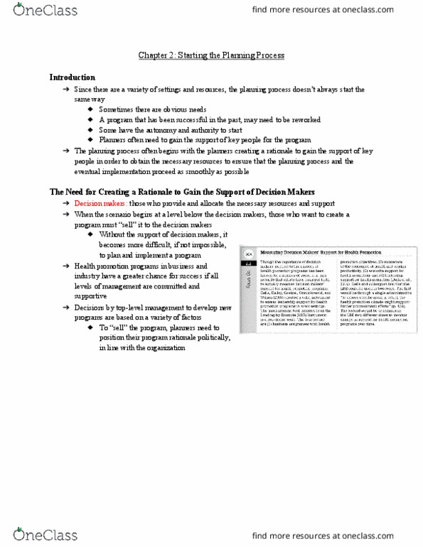 Health Sciences 2250A/B Chapter Notes - Chapter 2: Health Promotion, The Need, Organizational Culture thumbnail