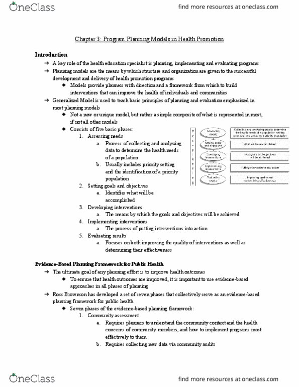 Health Sciences 2250A/B Chapter Notes - Chapter 3: Health Promotion, Needs Assessment, Cervical Cancer thumbnail