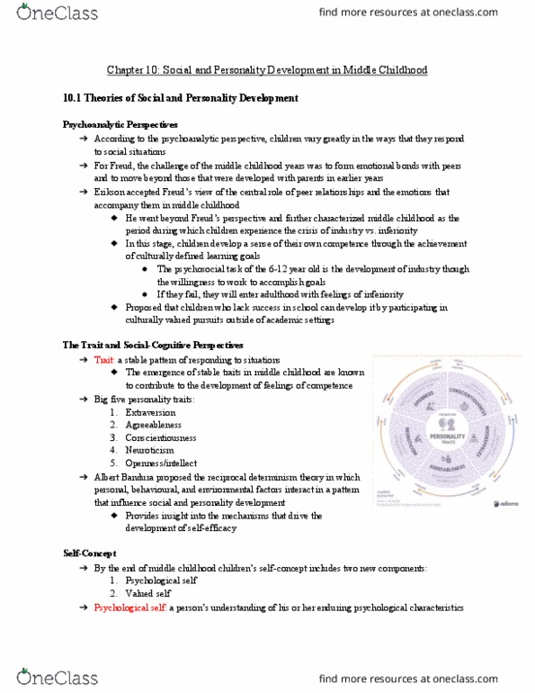 Health Sciences 2700A/B Chapter Notes - Chapter 10: Albert Bandura, Trait Theory, Neuroticism thumbnail
