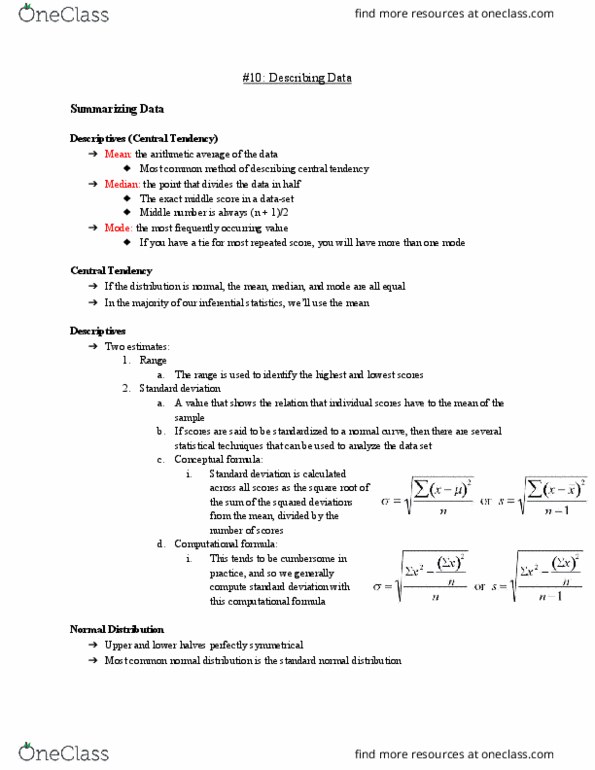 Health Sciences 2801A/B Lecture Notes - Lecture 10: Squared Deviations From The Mean, Statistical Inference, Standard Deviation thumbnail