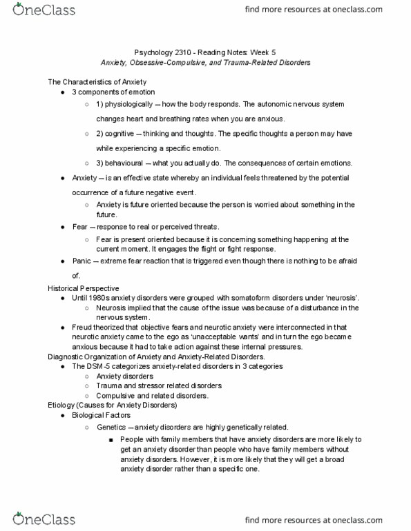 Psychology 2310A/B Chapter Notes - Chapter 5: Somatic Symptom Disorder, Autonomic Nervous System, Anxiety Disorder thumbnail