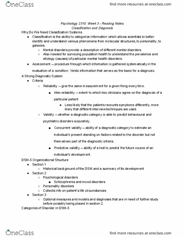 Psychology 2310A/B Chapter Notes - Chapter 3: Concurrent Validity, Predictive Validity, Mental Disorder thumbnail