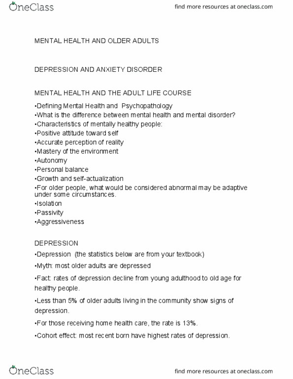 PSYC 405 Lecture Notes - Lecture 20: Mental Disorder, Dysthymia, Menopause thumbnail