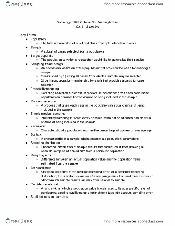 Sociology 3306A/B Chapter Notes - Chapter 4: Stratified Sampling, Simple Random Sample, Sampling Error thumbnail