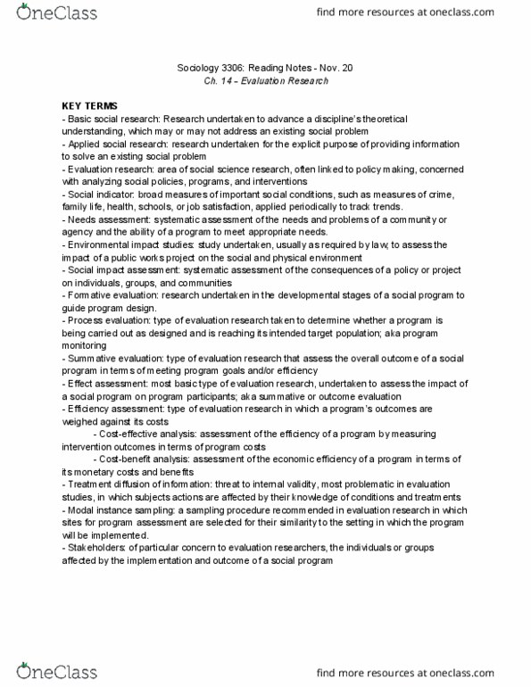 Sociology 3306A/B Chapter Notes - Chapter 9: Social Impact Assessment, Needs Assessment, Job Satisfaction thumbnail