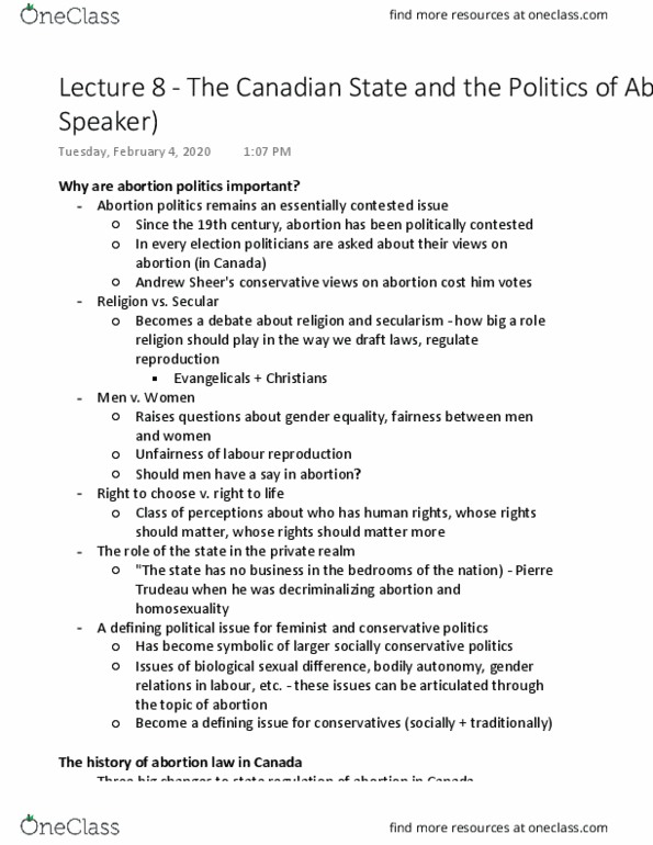 SOCI 255 Lecture Notes - Lecture 8: Pierre Trudeau, American Medical Association, Gendercide thumbnail