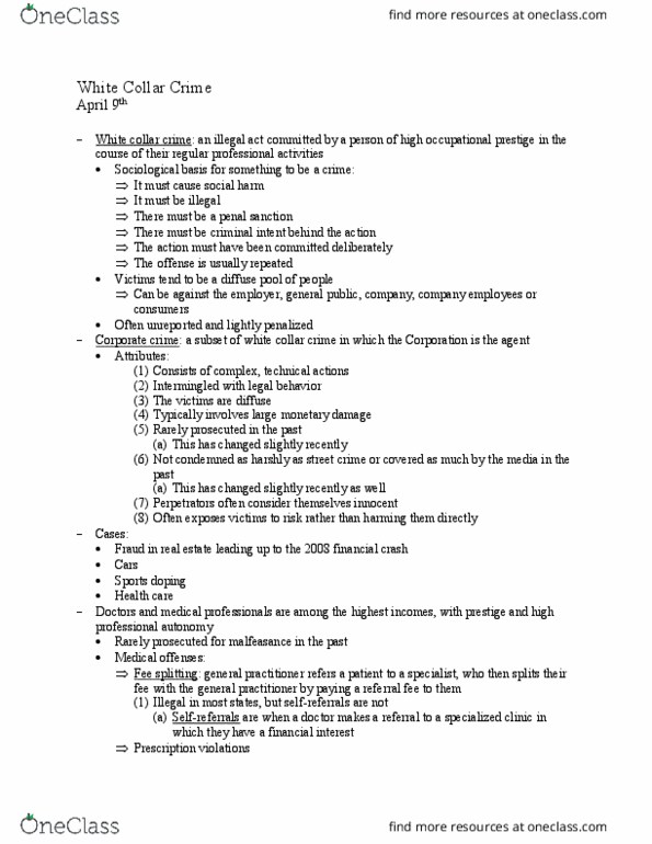 SOC 014 Lecture Notes - Lecture 10: Corporate Crime, Sexual Misconduct thumbnail