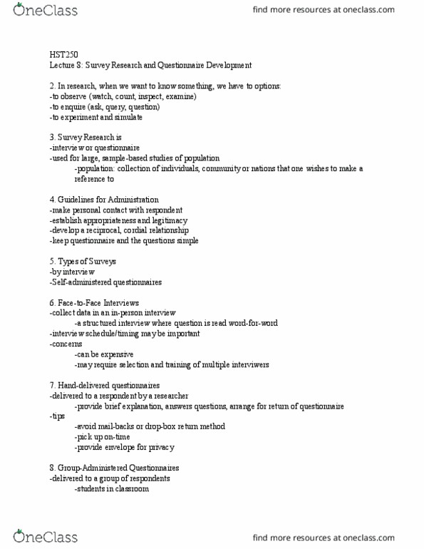 HST250H1 Lecture Notes - Lecture 8: Enquire, Structured Interview, Proprietary Format thumbnail
