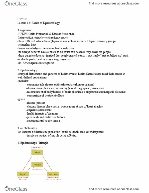 HST250H1 Lecture Notes - Lecture 12: Disease Surveillance, Biomonitoring, Infection thumbnail