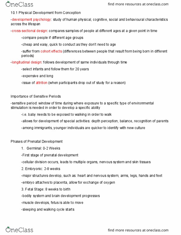 PSY100H1 Chapter Notes - Chapter 10,12: Prenatal Development, Depth Perception, Aging Brain thumbnail