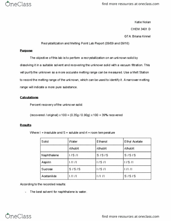 CHEM 3341 Lecture Notes - Lecture 1: Katie Nolan, Ethyl Acetate, Naphthalene thumbnail