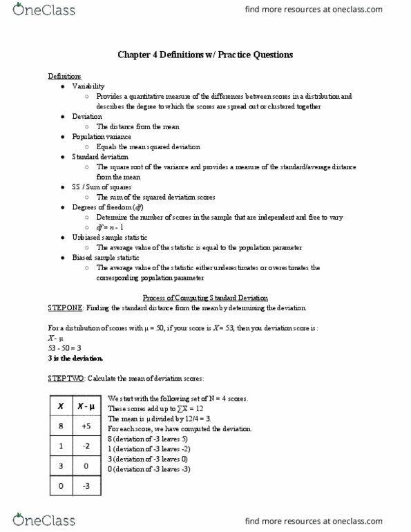 PSY 2106 Chapter Notes - Chapter 4: Squared Deviations From The Mean, Standard Deviation, Statistic thumbnail