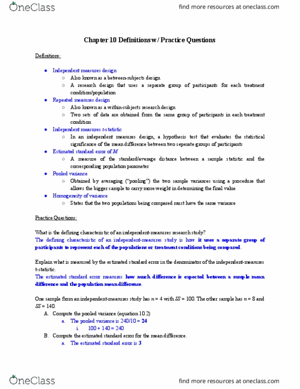 PSY 2106 Chapter Notes - Chapter 10: Repeated Measures Design, Pooled Variance, Variance thumbnail