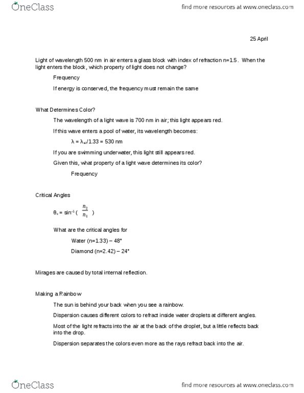 PH 122 Lecture Notes - Rayleigh Scattering, Total Internal Reflection thumbnail