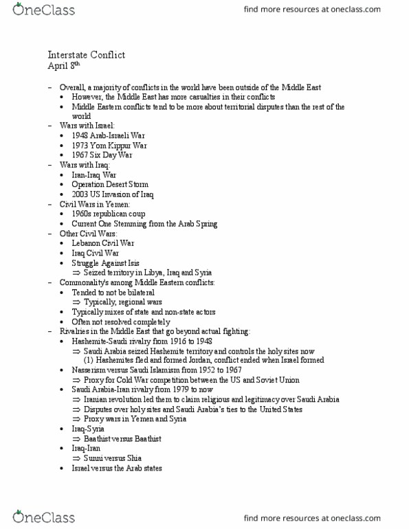 POLS 157 Lecture Notes - Lecture 23: List Of Conflicts In The Near East, Yom Kippur War, Six-Day War thumbnail