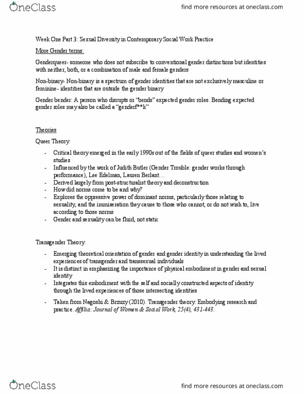 SOWK 4250 Lecture Notes - Lecture 3: Lauren Berlant, Lee Edelman, Judith Butler thumbnail