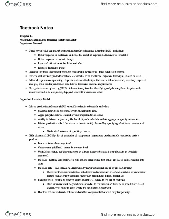 B A 360 Chapter Notes - Chapter 14: Master Production Schedule, Material Requirements Planning, Enterprise Resource Planning thumbnail