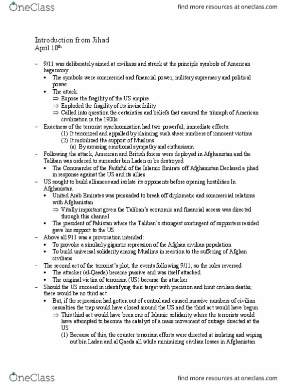 POLS 157 Chapter Notes - Chapter NA: Introduction from Jihad: Al-Qaeda, Bourgeoisie, Utopia thumbnail