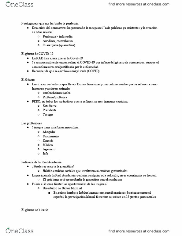 SPAN 3706 Lecture Notes - Lecture 2: El Problema, Coronavirus, Trado thumbnail