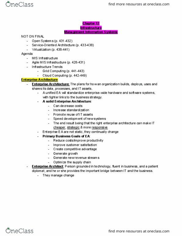 ADM 2372 Chapter Notes - Chapter 12: Enterprise Architecture, Grid Computing, Cloud Computing thumbnail