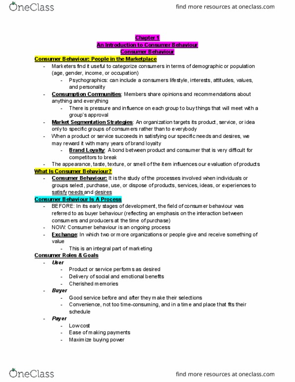 ADM 3321 Chapter Notes - Chapter 1: Consumer Behaviour, Psychographic, Consumerism thumbnail