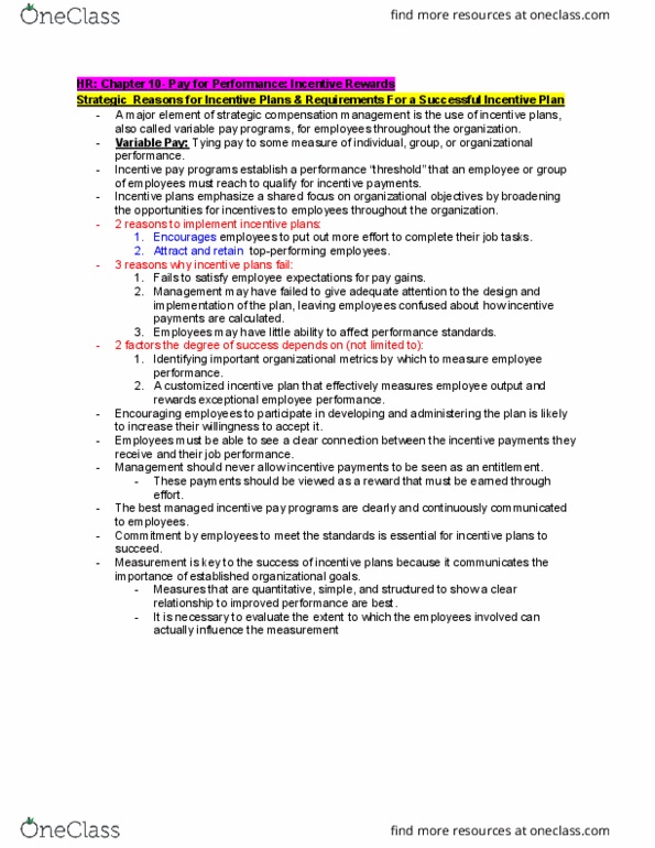 ADM 2337 Chapter Notes - Chapter 10: Job Performance, Employee Stock Ownership Plan, Profit Sharing thumbnail