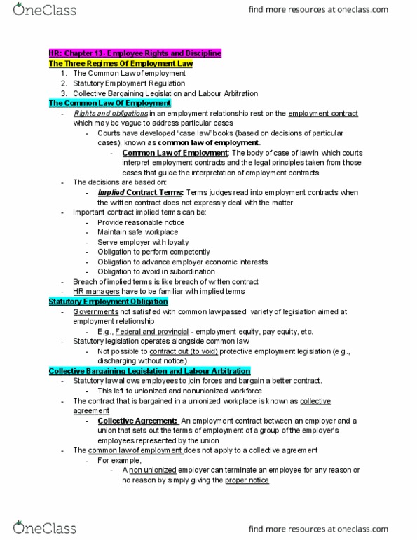 ADM 2337 Chapter Notes - Chapter 13: Statutory Law, Nonunion, Constructive Dismissal thumbnail