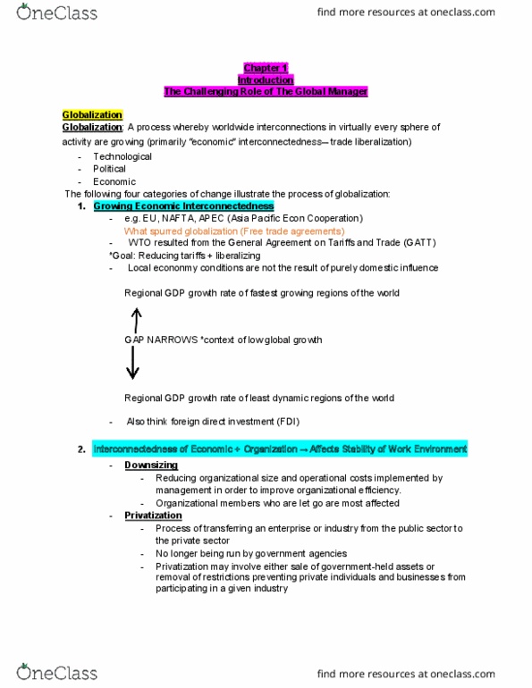 ADM 3319 Chapter Notes - Chapter 1: Foreign Direct Investment, General Agreement On Tariffs And Trade, Free Trade thumbnail