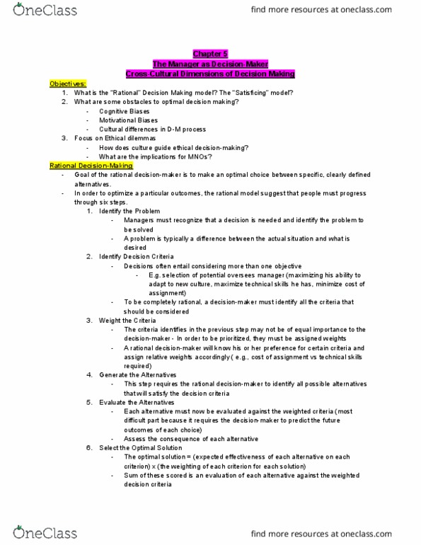 ADM 3319 Chapter Notes - Chapter 5: Respirator Assigned Protection Factors, Satisficing, Rationality thumbnail