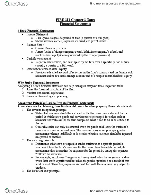 FIRE 311 Lecture Notes - Lecture 3: Cash Flow Statement, Financial Statement, Retained Earnings thumbnail