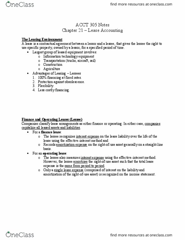 ACCT 305 Lecture Notes - Lecture 21: Finance Lease, Operating Lease, Income Statement thumbnail