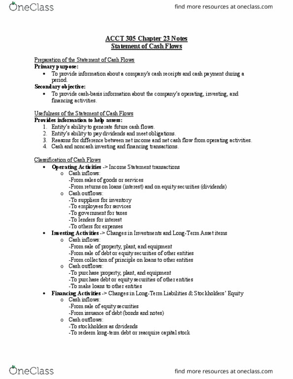 ACCT 305 Lecture Notes - Lecture 23: Cash Flow, Net Income, Income Statement thumbnail